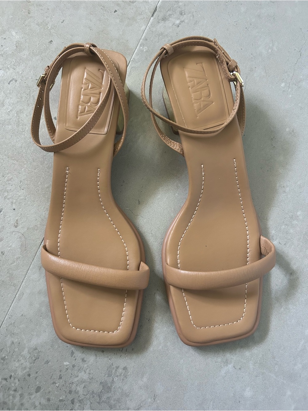 Zara Tan Leather Ankle-Strap Sandals